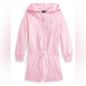 NWT Ralph Lauren Girls Pink Spa Terry Hooded Romper Size M